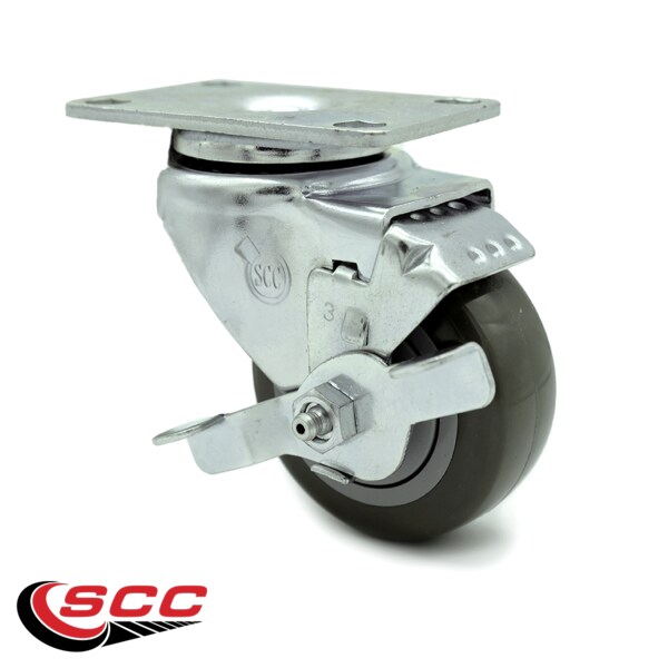 3 Inch Gray Polyurethane Wheel Swivel Top Plate Caster with Brake